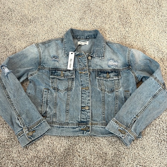 Day + Moon Love to Layer Distressed Denim Jean Jacket NWT - Picture 4 of 12